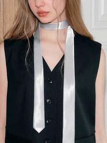 1 Unisex 1.9 Inch (5cm) Silver Skinny Tie, Suitable For Weddings, Graduations, Formal And Casual Occasions - Silver - View 2