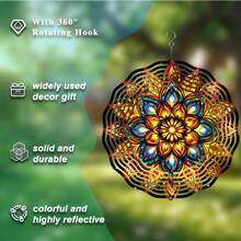 3D Mandala Wind Spinner With American Flag Design - Bird Repellent & Rotating Wind Chime, Battery-Free, Feather-Inspired Outdoor Decor, 1pc (Pendant Not Included), Random Style - A - View 6