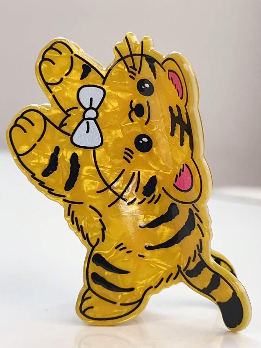 1个可爱老虎造型发夹，亚克力动物发夹带蝴蝶结，牢固防滑，适合女性和女孩，适合厚发和薄发，夏季海滩度假发饰