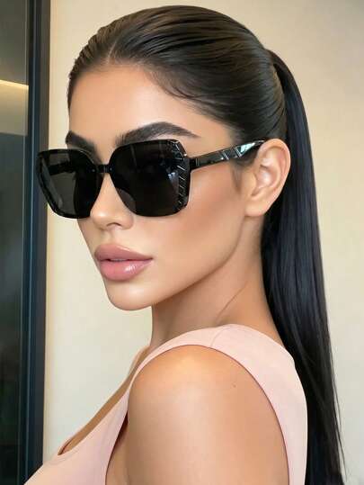 Kính thời trang gọng lớn màu đen cổ điển, kiểu dáng unisex bằng nhựa, thích hợp cho du lịch ngoài trời, đi biển, mặc thường ngày, chống tia UV.
