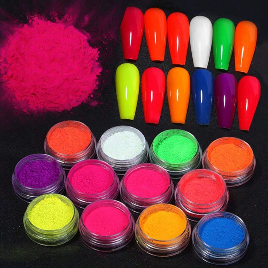 Dofuny 12 colores de polvo fluorescente neón para hacer joyas, colorante de resina epoxi para esmalte de gel, jabón, velas, juego de polvos para hacer jabón artesanal - A - Ver 1