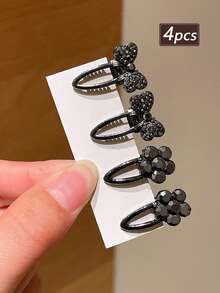 4pcs Women's Delicate Mini Black Crystal Butterfly, Star Bow Clip Hairpins, Suitable For Side Bangs, Fringe, Gift For Girlfriend, Suitable For Back To School, Dates, Beach Vacation, Daily Commute, Practical Accessory!,Hair Claws,Bobby Pin - Gun Black - View 10