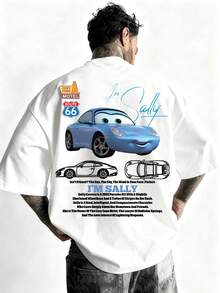 Disney Unisex Cars Sally Carrera "I Am Sally" Graphic Loose T-Shirt, Comfortable Tapered Road Trip Crew Neck Short Sleeve Streetwear Top. - trắng - Xem 1