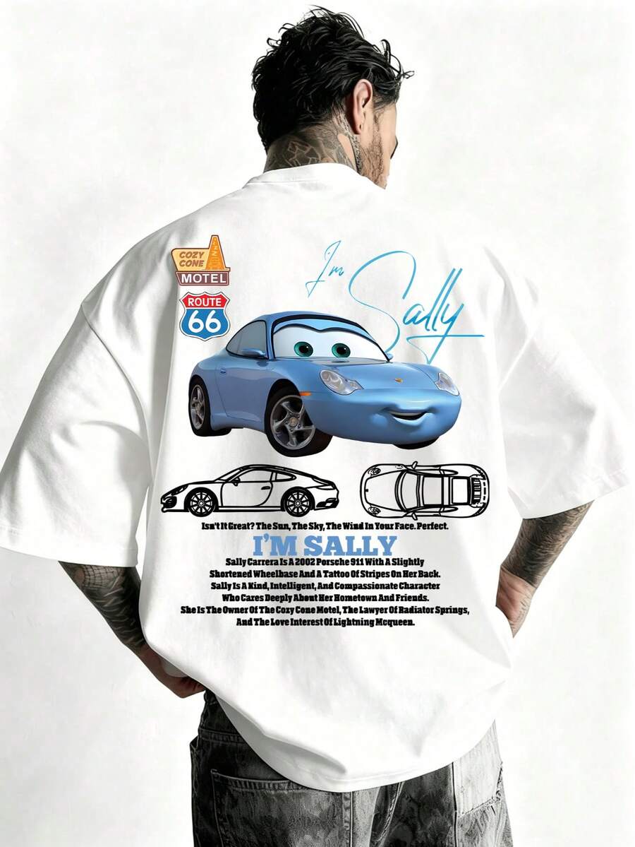 Disney Unisex Cars Sally Carrera "I Am Sally" Graphic Loose T-Shirt, Comfortable Tapered Road Trip Crew Neck Short Sleeve Streetwear Top. - trắng - Xem 1