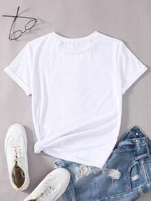 Envío gratis, entrega local enéxico, entrega en 4 días. Camiseta Unity con gráficos de corazón y letras, camisetas estampadas para mujer. - Blanco - Ver 3
