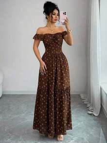 Vestido casual de mujer con estampado de lunares, verano - Marrón - Ver 4