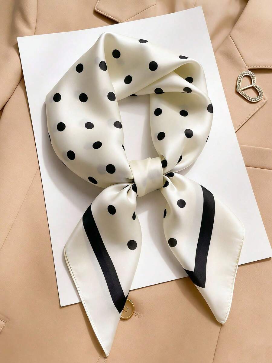 1 pieza de pañuelo de seda con estampado de lunares lujoso y de moda para dama, de 70 cm * 70 cm, adecuado como accesorio de vestido de primavera. - multicolor - Ver 1
