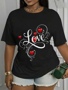 Mexican Casual Short-Sleeve T-Shirt With Round Neck And 'Love' Print. Loose Fit With Moderate Stretch. Machine Washable. Suitable For Spring, Summer, And Fall. Casual Wear. Stretchy Fabric. Cotton T-Shirt. Summer Fashion. Summer Fashion - 黑色 - 查看 7