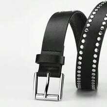 1 chiếc thắt lưng kiểu Y2K, thắt lưng đinh tán phong cách Punk unisex, thắt lưng khóa ghim bằng da PU, thắt lưng quần kim loại phong cách Hip Hop, viền đinh tán hai hàng, phù hợp với áo khoác da phong cách Punk, quần jeans, Halloween, mùa hè, mùa thu đi học. - Nhiều màu - Xem 5