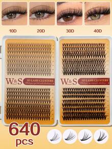 Waloshow Bộ 600-640 sợi mi giả D-Curl dạng chùm, độ dày 10D, 20D, 30D, 40D, 50D, 60D, 80D, 100D, phù hợp cho người mới bắt đầu, mi giả dày và mềm mại, tự làm theo kiểu ghép sợi, bao gồm keo, chất làm kín, nhíp, có thể tái sử dụng. - màu đen - Xem 3