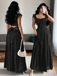 Vestido elegante con estampado floral para mujer de verano - Negro 2 - Ver 1