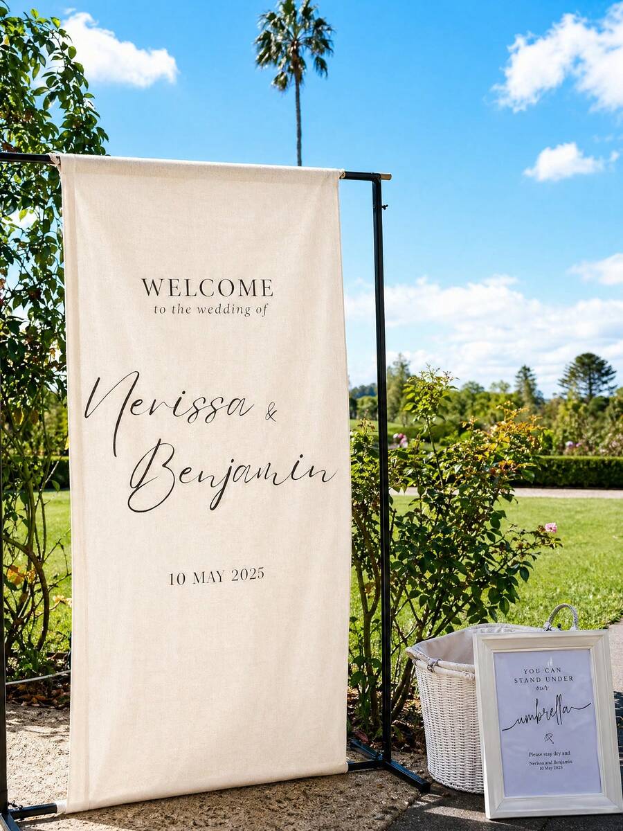 1pc Personalized First Communion Banner, Linen Fabric With Name And Date, Customized For Boys/Girls Party Decor, Church Ceremony And Photo Booth Backdrop - White - View 1