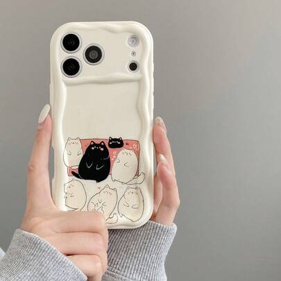 Cute Slouchy Cat Cream Shell Asymmetric Shape Phone Case Compatible With IPhone 17 Pro Max/16/15/14/13/12/11 [International Version, Not Domestic Version], S26U/S25/S24/S23/S22/A57/37/56/36/26/27/17/16/15, Note 20 Ultra, Reno Y X5/X6/X7X/8/X9, MT, Transsion