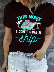 This Week I'm Not Going To See A Single Young Man. Funny Cruise, Vacation, Boat Trip, Casual Short-Sleeved T-Shirt For Spring And Summer, Women's Clothing. FDH3 - 黑色 - 查看 1