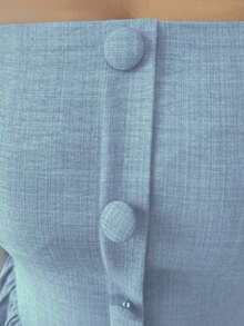 Nuevo vestido largo elegante y versátil para mujeres con textura de tiras y tejido bicolor ajustado para uso diario - Celeste - Ver 5