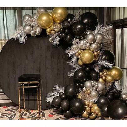 This 110-Piece Black, Gold, And Silver Balloon Arch Decoration Set Is Suitable For Gatsby-Style, Roaring Twenties-Themed Birthday Parties, New Year's Parties, Bachelor/Bachelorette Parties, Graduation Parties, Retirement Parties, And More.