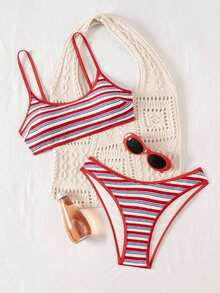 Conjunto de traje de baño para mujer, minimalista y elegante en magenta + multicolor, traje de baño casual y versátil para resort de playa - Multicolor 3 - Ver 2