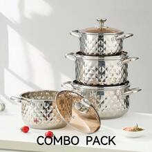 6pcs Luxury Diamond-Shaped Stainless Steel Cookware Set, For Daily Use - Multicolor - View 2
