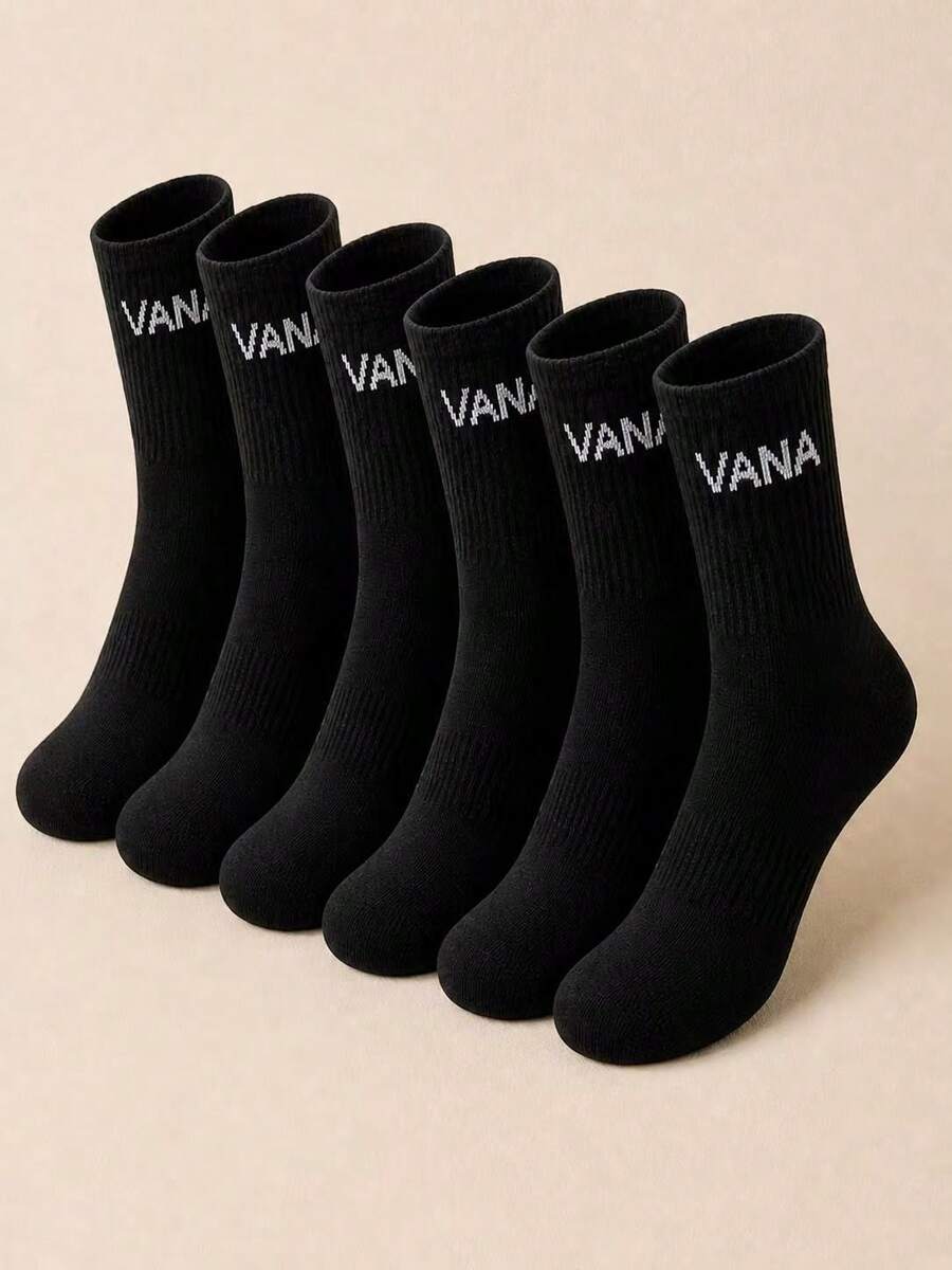 1/3/6雙中性羅紋襪 | 黑色、白色與灰色,附「VANA」Logo | 柔軟透氣 - 黑色 - 查看 1