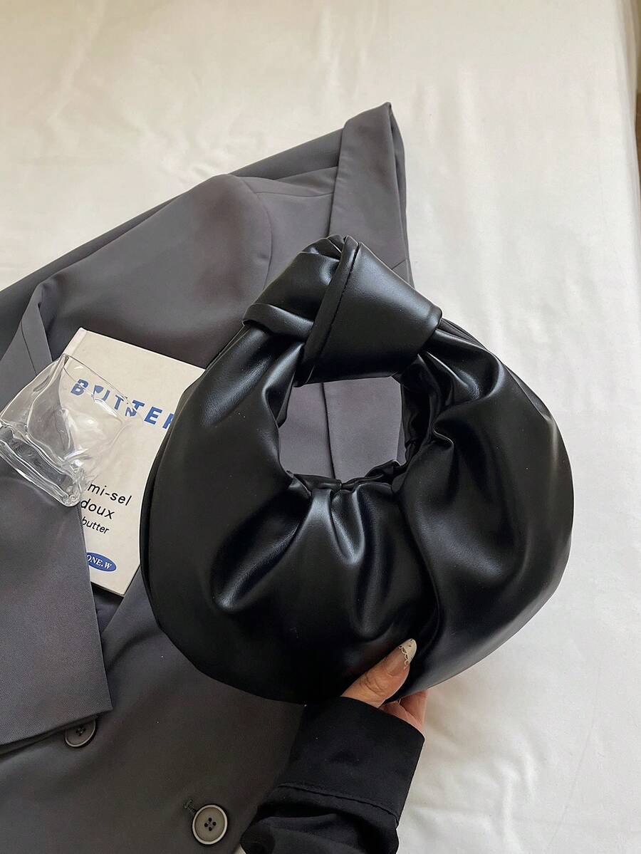 Bolso de mano con pliegues en forma de nube con estilo retro, bolso de hombro casual y versátil para mujer, con forma de media luna - Negro - Ver 1