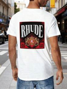 Double-Sided Patterned T-Shirt,American Street T-Shirt,Cotton-Shirt Men's  Cotton Shirt 1Pcs Double Sided Digital Printed Vintage   Stylish Black Tee RHUDE Y2K,Oversize Plus Size Men's S To 5XL,Summer Tee - trắng - Xem 3