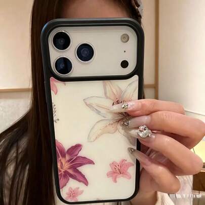 Funda de teléfono con estampado de lirio rojo, adecuada para iPhone 17 Pro Max/17 Pro/17 Air/17/16 Pro Max/15/14 Pro/13/12/11, funda suave a prueba de golpes, estilo retro lindo INS, una funda de teléfono imprescindible para chicas