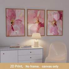 3件組無框畫布現代牡丹花卉藝術版畫－抽象粉色花卉牆飾，無框畫布牆面藝術，適用於客廳、居家辦公室－春夏居家裝飾，鮮豔粉色牡丹，畫布牆面藝術，可直接掛牆，2D平面設計 - 彩色 - 查看 14
