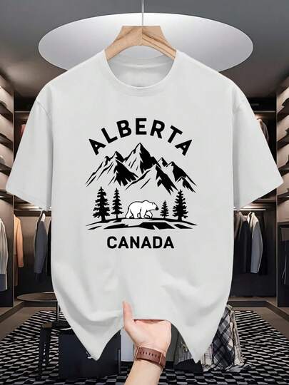 Camiseta de manga corta para hombre, de Alberta, Canadá, con un elegante diseño estampado, adecuada para adolescentes como una camiseta casual de cuello redondo para primavera/verano.