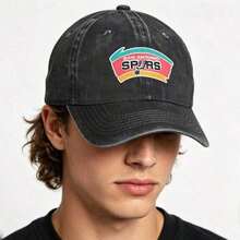 San Antonio Spurs Logo 1989 Vintage Washed Distressed Cotton Dad Hat Baseball Cap Adjustable Unisex Style Headwear - 黑色 - 查看 7