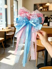 2pcs/1pc Women's Multi-Color Polka Dot Mesh Satin Large Bow Hair Clip With Exquisite Lace Long Ribbon Design Headpiece, Sweet Style Hair Accessory For Daily Wear, Dating, Wedding, Travel, Photography And More - Multicolor - View 5