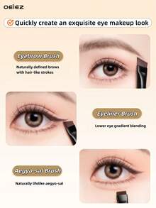 OEIEZ Juego de brochas de maquillaje de ojos - Brocha delineadora de ojos en ángulo, Brocha para cejas y Brocha de sombra de ojos ultrafina, Kit profesional completo de brochas de maquillaje de ojos, Herramientas de maquillaje completas, Regalo de maquillaje - Negro - Ver 6