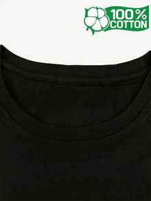 Camiseta de mujer, camiseta casual de manga corta con cuello redondo, 100% algodón puro, la elección perfecta para primavera y verano, camiseta para uso diario. |   Camiseta estampada |   Tela ligera, top casual de corte holgado para el día a día, transpirable y cómodo, imprescindible para todas las estaciones (lavable a máquina) - Ropa para el fin de semana, diseño divertido, camiseta de cuello redondo para mujer. - Negro - Ver 4
