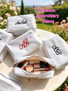 1pc Personalized Portable Toiletry Bag, Pure White Cosmetic Bag, Fashion Minimalist Toiletry Bag, Suitable For Wedding Favors, Suitable For Travel, Can Be Customized As A Meaningful Gift, Suitable For Valentine's Day, Mother's Day, Teacher's Day, Christmas, Thanksgiving, Perfect Gift For Friends, Girlfriends, Mothers - Multicolor - View 10