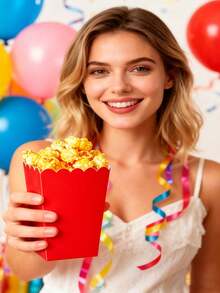 7-Color Mixed Paper Popcorn Buckets, Mini Snack Boxes, Suitable For Popcorn, Candy, Cookies, Party Favors, Movie Nights - Red - View 3
