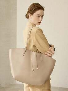 PREMIUM PU LEATHER OVERSIZED TOTE BAG - màu đất - Xem 7