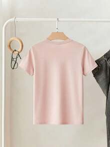Camiseta holgada de manga corta con cuello redondo y estampado de pintura pintada a mano retro inglesa de amor para mujer - Rosa - Ver 2