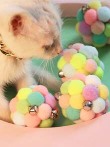 1pc Random Color Cat Bell Ball Toy - Handmade Colorful Balls For Cats Doing Exercise And Scratching Toy - Interactive Chasing & Chewing Toys Within Bell Cat Toys For Indoor Cats - View 2