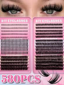 580pcs D-Curl Eyelash Extension Set: Featuring High-Capacity Design, Includes Upper And Lower Lash Clusters, Including "Comic-Style" Clusters, With Lengths Ranging From 8mm To 16mm. Aims To Help You Create A Voluminous And Alluring Eye Makeup Look. - D - View 12