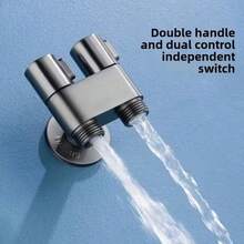 Wall-Mounted Toilet Angle Valve, Multi-Functional Dual-Control Angle Valve With Dual Water Outlets, Universal Threaded, Suitable For Bathroom And Washing Machine, Metal Structure, Independent Switch Design - B - View 4