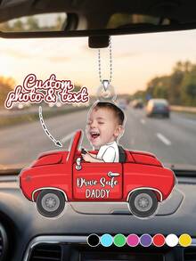 Pingente personalizado para carro com foto de bebê (1 unidade), decoração personalizada em acrílico para espelho retrovisor, presente de Dia dos Pais para pai, marido ou namorado, presente de para novos motoristas, acessório fofo de desenho animado para pendurar em carro ou . - Multicolorido - Ver 14