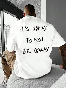 Camiseta de manga corta para hombre, estilo casual, holgada, con estampado "IT'S OK". - Blanco - Ver 1