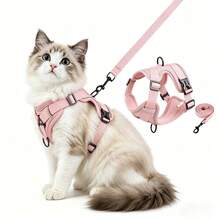 2pcs Cat Walking Harness And Leash Set, Escape Proof Soft Adjustable Cat Vest Harness, Easy Control Breathable Reflective Jacket Suitable For Large Cats And Small Dogs - Multicolor - View 2