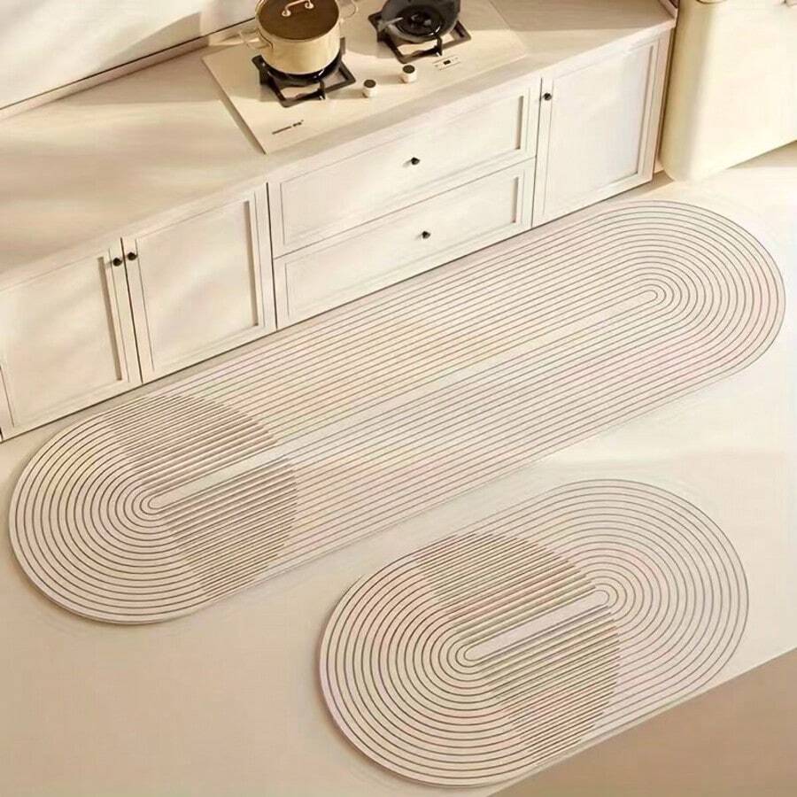 1pc Cream Striped Bath Mat, Bathroom Rug, Door Mat, Small Rug, Carpet, Mat, Home Decor, Area Rug, Outdoor Mat, Bedroom Carpet, Washable Rug - Multicolor B - View 1