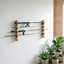 Horizontal Fishing Rod Rack - Wooden Floating Wall Shelf & Storage Organizer - Deluxe Vintage-Style Carbonized Solid Wood Wall-Mounted/Ceiling-Mounted Rod Storage Rack - Holds 5 Fishing Rods - Multicolor - View 6