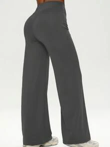 Minimalist High-Waisted Women's Athletic Leggings With Wide Legs, Perfect For Fitness And Running. Comfortable, Casual Leggings With Great Elasticity And A Flared Leg, Ideal For Yoga And Everyday Wear. - 灰色的 - 查看 2