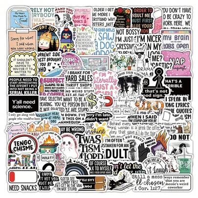 90 de autocolante amuzante cu meme-uri, cu mesaje "Burnt Out But Optimistic", "No Drama Llama" etc. Text amuzant, autocolante impermeabile din PVC pentru husa de telefon, sticlă de apă, laptop, jurnal, rechizite pentru albume de scrapbooking, accesorii pentru birou, rechizite școlare, articole esențiale pentru studenți