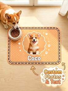 Thảm lót bát ăn cho chó in ảnh và tên theo yêu cầu, thảm cho thú cưng ăn cá nhân hóa, chống thấm nước và chống trơn trượt, họa tiết dấu chân và xương dễ thương, hoàn hảo cho bát ăn của chó, chống tràn, dễ vệ sinh, đồ dùng cho thú cưng. - Màu Cam san hô - Xem 1