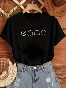 Camisetas de moda, modernas y novedosas, de talla grande para mujer, estilo retro, con estampado de fantasma, cuello redondo, manga corta, estilo casual, estilo callejero vintage, unisex, holgadas, de algodón, de manga corta, con cuello redondo, playeras de mujer. - Negro - Ver 2