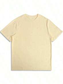 Women's Short-Sleeved T-Shirt With Round Neck And "Perfectly Imperfect" Letter Print, Cotton Blend, Casual Style, Summer Basic, Minimalist With White Lettering, Soft Graphic T-Shirt For Everyday Street And Office Wear. - 杏色 - 查看 2