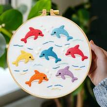 Ocean Animal Embroidery Kits, DIY Dolphin, Octopus, Seahorse Embroidery Set, Beginner Friendly Handmade Craft, Home Decor For Living Room & Bedroom - Multicolor - View 6